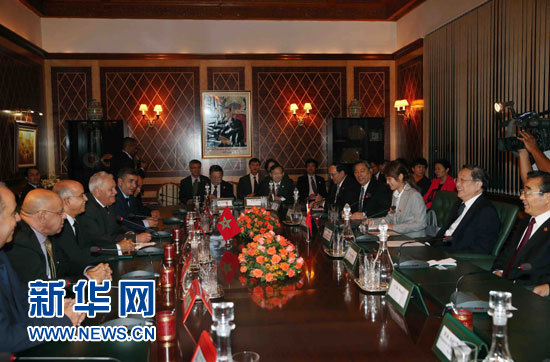 11月3日,，中國全國政協(xié)主席俞正聲在拉巴特與摩洛哥參議長比亞迪拉進(jìn)行會(huì)談,。 新華社記者 劉衛(wèi)兵 攝