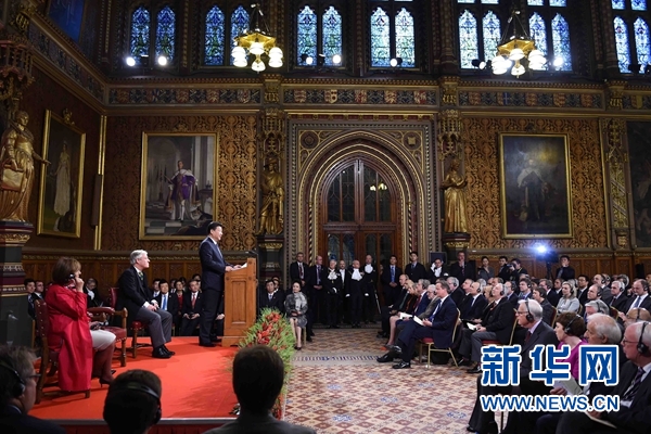 10月20日，國家主席習近平在英國議會發(fā)表講話,。 新華社記者 張鐸攝 