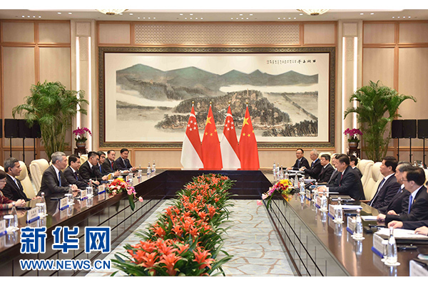 9月2日,，國(guó)家主席習(xí)近平在杭州會(huì)見(jiàn)新加坡總理李顯龍,。新華社記者張鐸攝