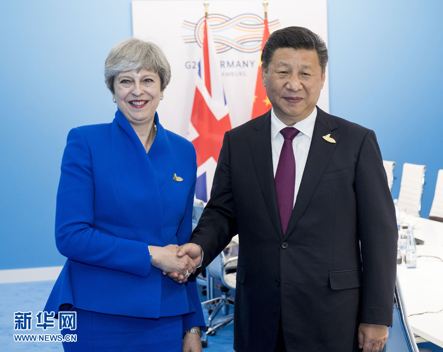 7月7日，國家主席習(xí)近平在漢堡會見英國首相特雷莎·梅,。 新華社記者李學(xué)仁 攝